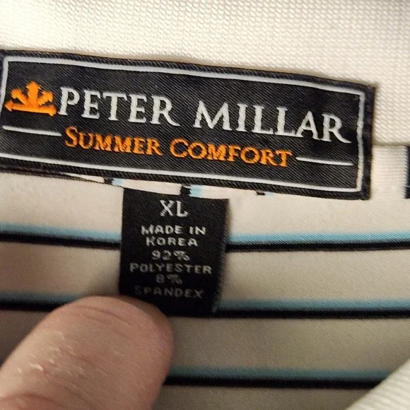 Peter Millar Quail Hollow Summer Comfort Men Striped Polo White Navy Short Sleev - Picture 4 of 7